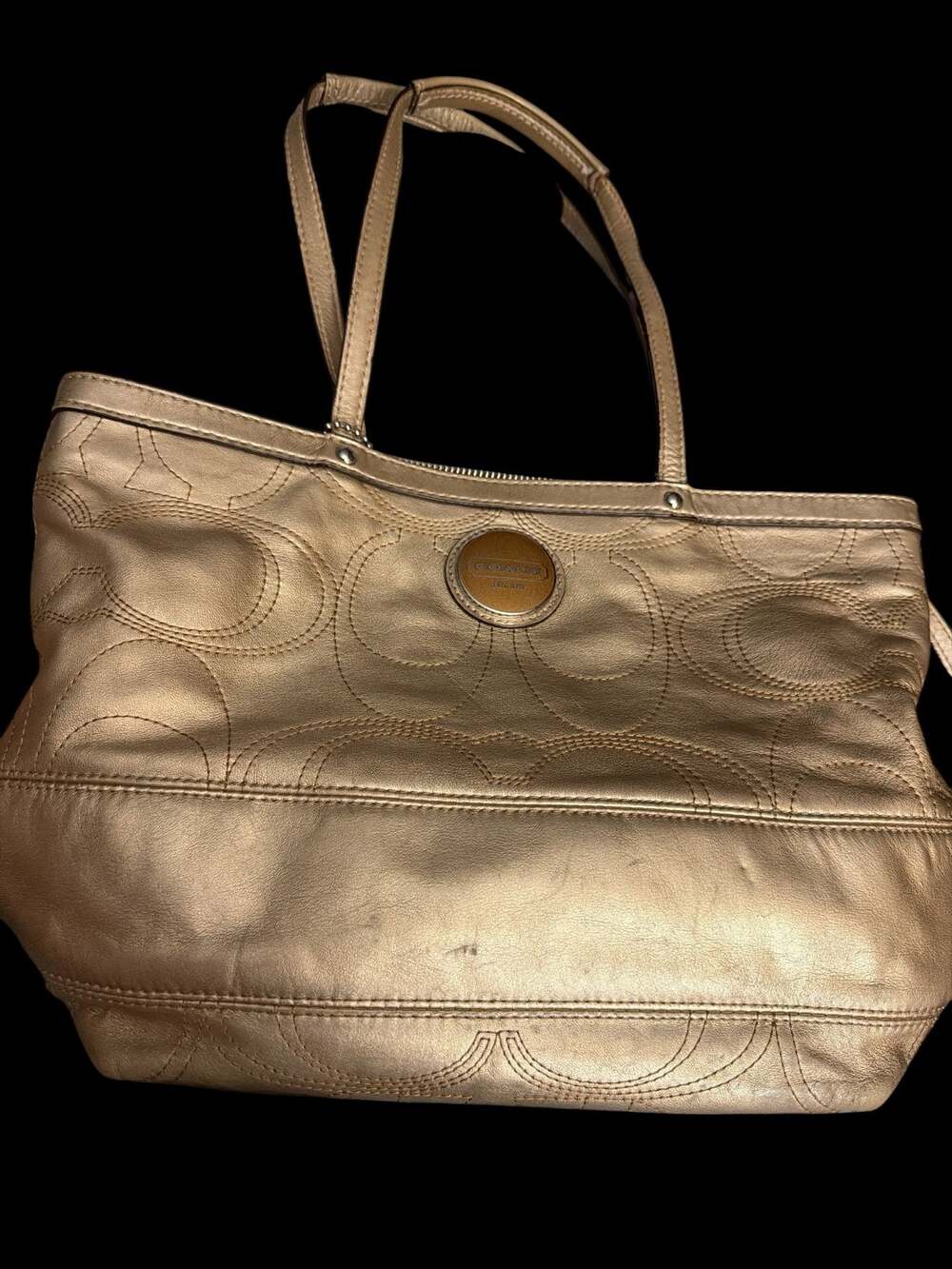 Coach Signature Stitched Metallic Gold Leather Tote Bag F18877
